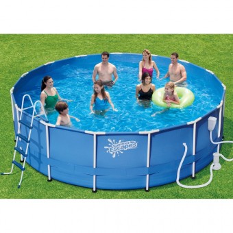 Бассейн на опорах 457х132 см (фильтр-насос 3,8м3/ч, лестница, подстилка, тент, набор для чистки Deluxe, скиммер)