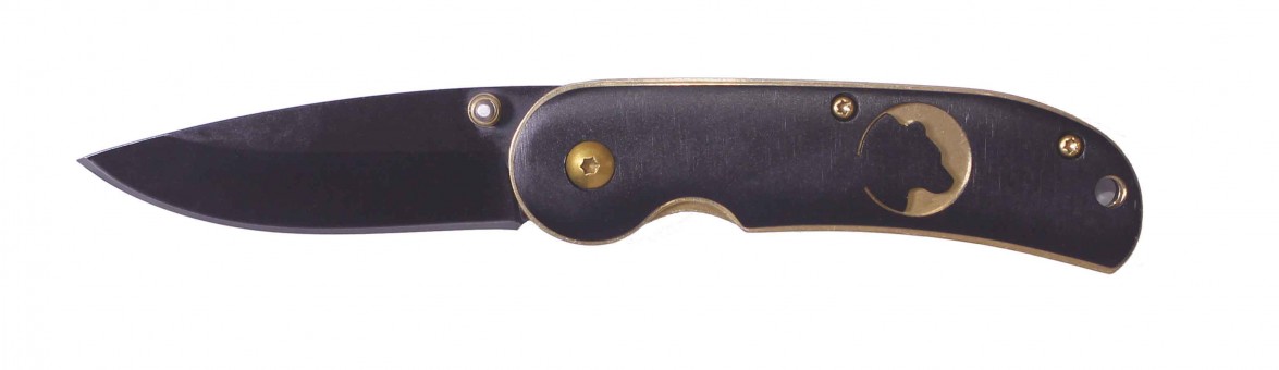 Нож складной Stinger, 70 мм (черный), рукоять: сталь/дерево (золот.-черн.), с клипом, коробка картон Нож складной Stinger, 70 мм (черный), рукоять: сталь/дерево (золот.-черн.), с клипом, коробка картон