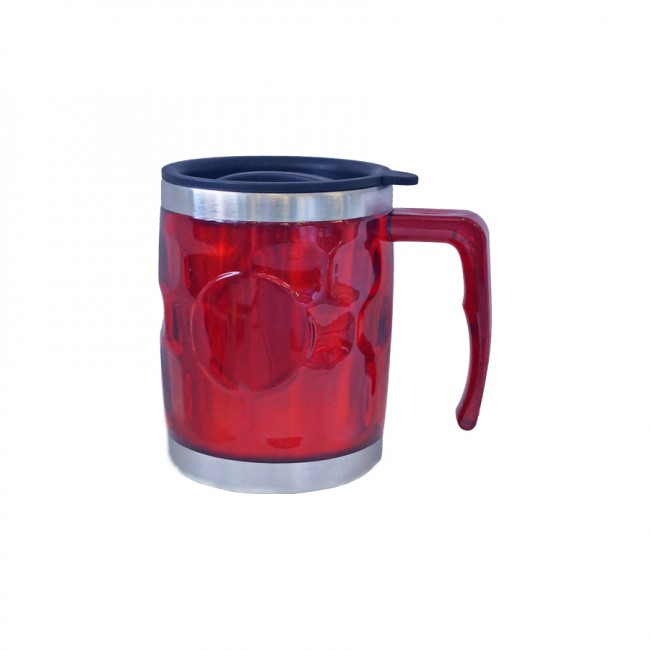 Термокружка, пластик, с крышкой, с поильником, 400мл, цвет красный (078-А)