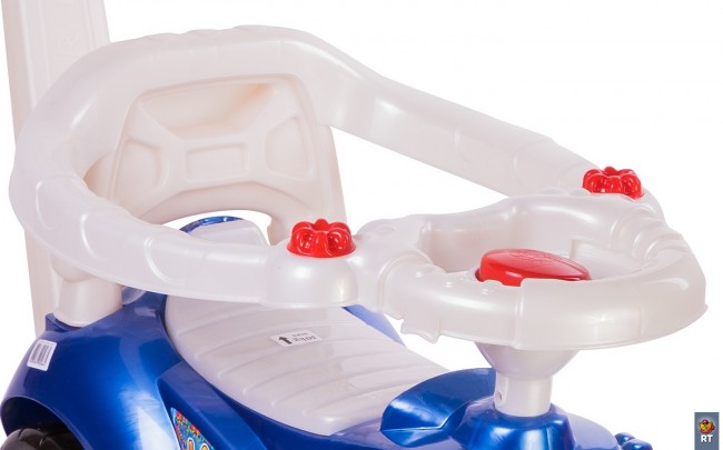 Каталка машинка с родительской ручкой Мишка   (Lapa)   цвет синий