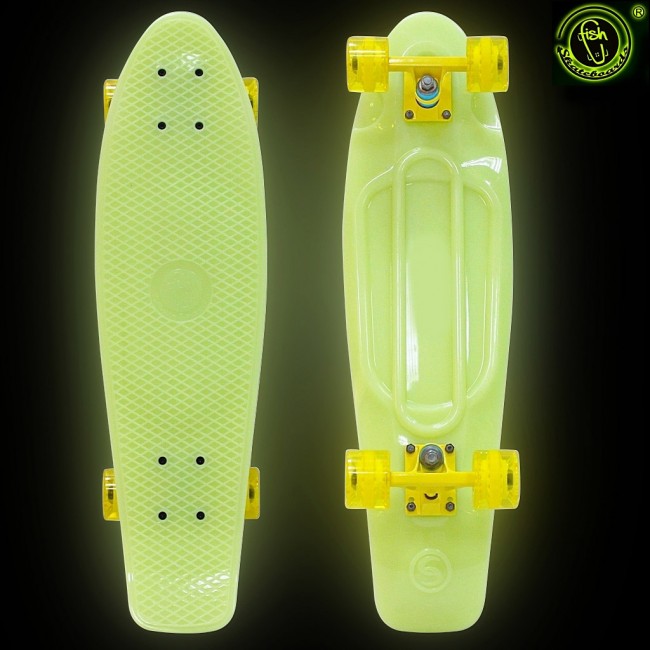 402E-Y Скейтборд Y-Scoo Big Fishskateboard Glow 27&quot; винил 68,6х19 с сумкой Yellow/yellow