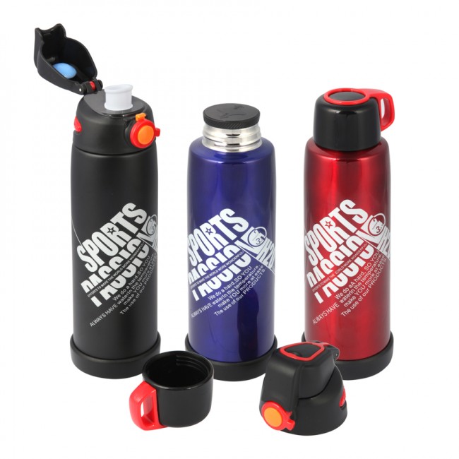 Термос-бутылка Sports 800 мл., крышка-чашка + спортивная крышка, цв. синий
