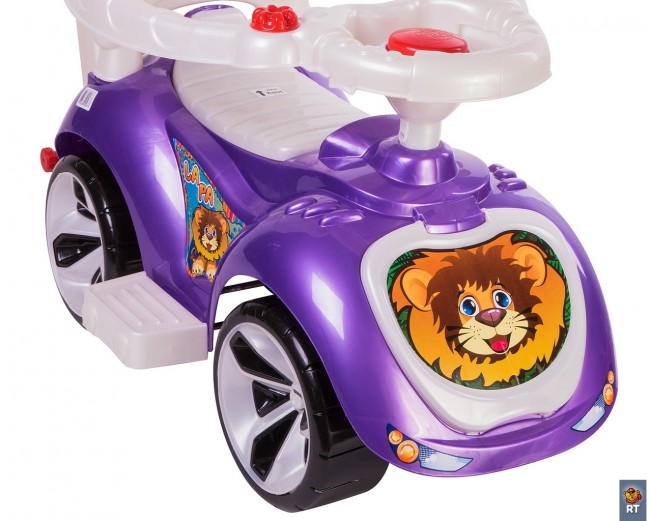 Каталка машинка с родительской ручкой Мишка   (Lapa)   цвет фиолетовый