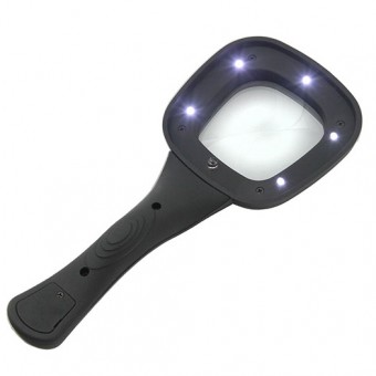 Лупа на ручке Veber 3x, 52x52 мм, с подсветкой Лупа на ручке Veber 3x, 52x52 мм, с подсветкой