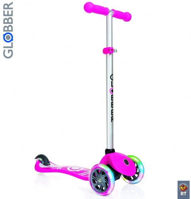 424-013 Самокат Globber Primo Fantasy с 3 светящимися колесами Logo Neon pink
