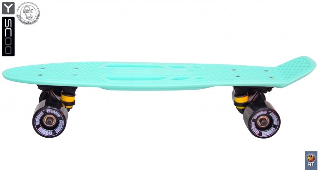 405-A Скейтборд Y-Scoo Skateboard Fishbone с ручкой 22&quot; винил 56,6х15 с сумкой Aqua/black