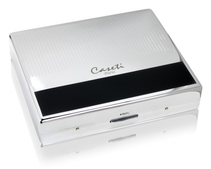Портсигар Caseti, хромированная сталь, чёрный горизонтальный лак, 19,2*80*95 мм Портсигар Caseti, хромированная сталь, чёрный горизонтальный лак, 19,2*80*95 мм