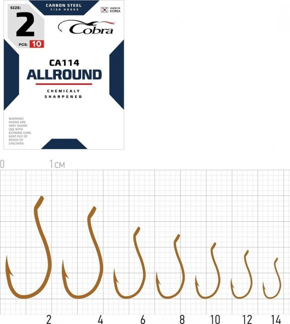Крючки Cobra Allround сер. 114G №12 (10 шт./пак.) (10 пак./уп.) (Korea)