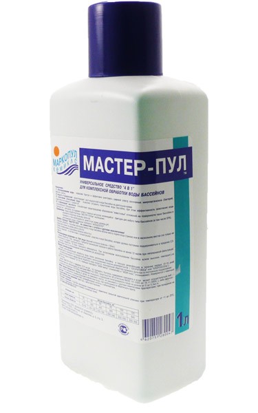 Мастер-Пул 1,0л бут, безхлорное жидкое ср-во 4 в 1 обеззараж. и чистки воды