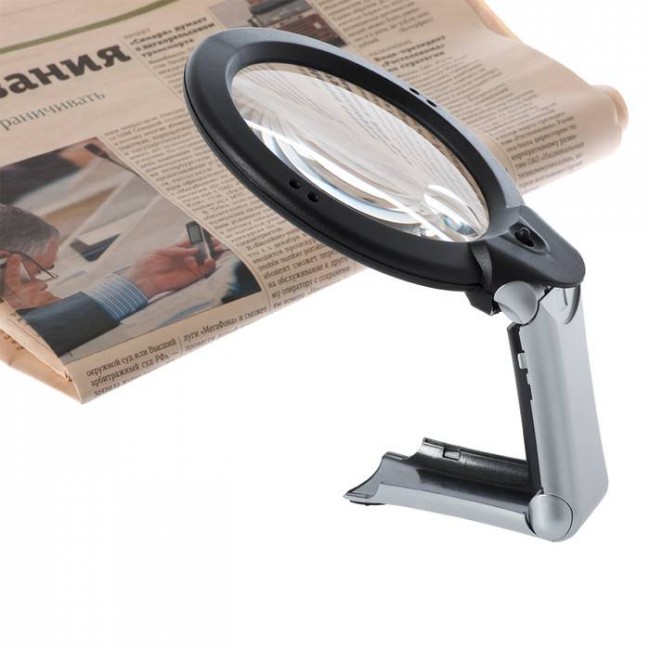 Лупа на ручке/настольная Veber 2x/4x, 100/25 мм, с подсветкой (MG1713-1) Лупа на ручке/настольная Veber 2x/4x, 100/25 мм, с подсветкой (MG1713-1)