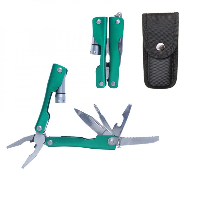 Мультиинструмент в чехле, метал. ручка, нож, отвертка, откр., пила, фонарик, плоск. (К-006)