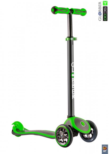 Самокат Y-Scoo RT Globber My free Titanium neon green с блокировкой колес