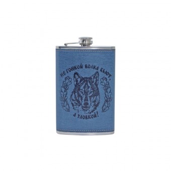 Фляжка подарочная HIP Flask Волк 10 OZ (300 г), нерж. сталь, с кожаной отделкой (BPE-10)