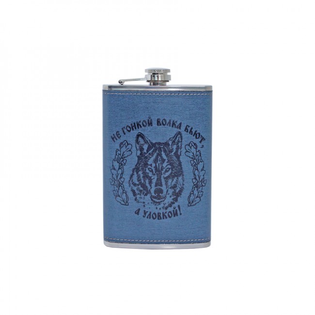 Фляжка подарочная HIP Flask Волк 9 OZ (270 г), нерж. сталь, с кожаной отделкой (BPE-9)