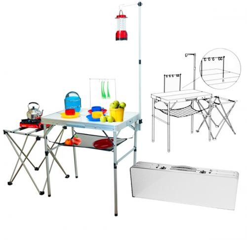 Стол-кухня Kutbert, раскл, органайзер, 130*55*80/180См, с доп. секцией, алюм., стойка для фонаря Ytcc011