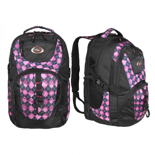 Рюкзак California PAK 46л -  В45*Ш33*Г30 -  усил. спинка -  цвет черн./розовая клетка (Boren-5)