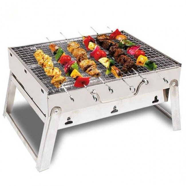 Мангал складной BBQ Grill, 42*28 см с решётками для барбекю, 3 уровня, цв. сереб. (16120-36)