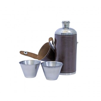 Фляжка подарочная, 2 спальноетопки, нержав. сталь, в кожаном обрамлении, цв. коричневый (7oz/210г) (YT-7) Фляжка подарочная, 2 спальноетопки, нержав. сталь, в кожаном обрамлении, цв. коричневый (7oz/210г) (YT-7)