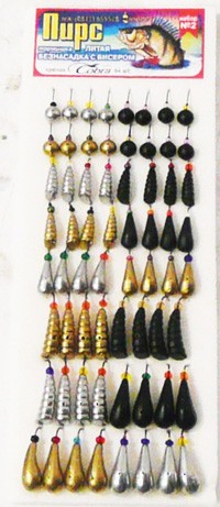 Мормышка Пирс литая безнасадка с бисером Набор N2, крючок Cobra (64 шт./уп.)