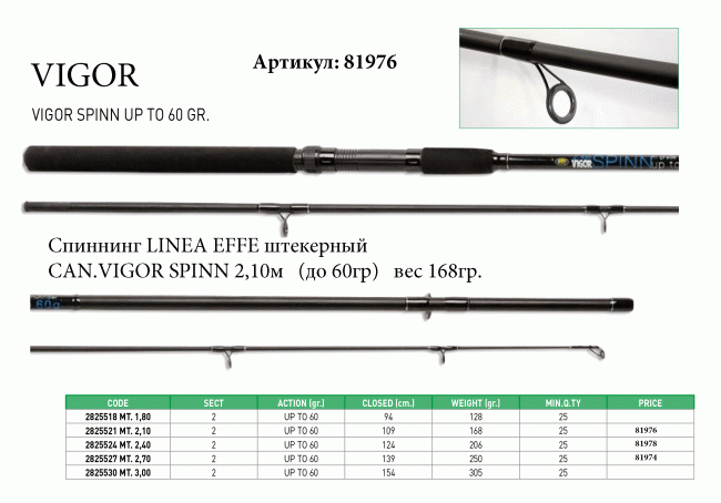 Спиннинг Linea Effe Vigor Spinn 2,1 м. - (до 60 г) вес 168 г Спиннинг Linea Effe Vigor Spinn 2,1 м. - (до 60 г) вес 168 г