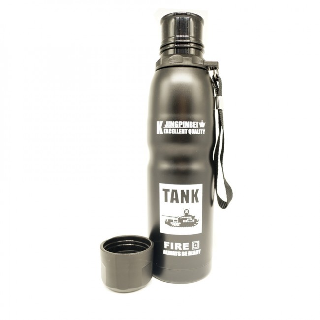 Термос-бутылка Army, 0,5л, узкое горло, шнурок, цвет черный