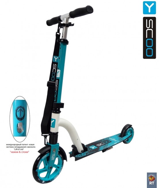 Самокат Y-Scoo RT 180 Slicker с амортиз. aqua-white