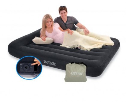 Матрас Intex Pilow Rest Classic встроенный 220В насос, темно-серый, 152х203х23см. Матрас Intex Pilow Rest Classic встроенный 220В насос, темно-серый, 152х203х23см.