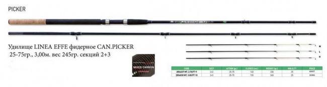 Удилище Linea Effe Can. picker 25-75гр. - 2,70м. вес 230гр. секций 2+3 (В)