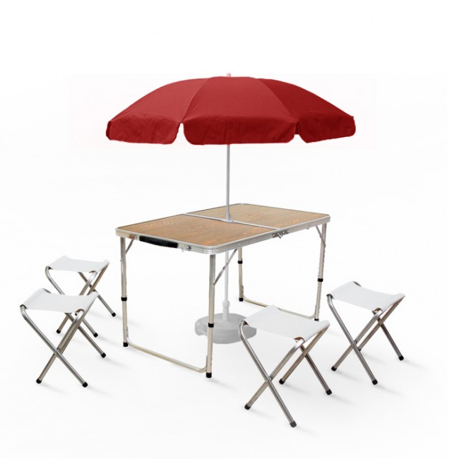 Набор мебели Kutbert стол-чем алюм, 120*60 Н60-70 +4стула, с отверс. под зонт, МДФцв. темн. ламинат