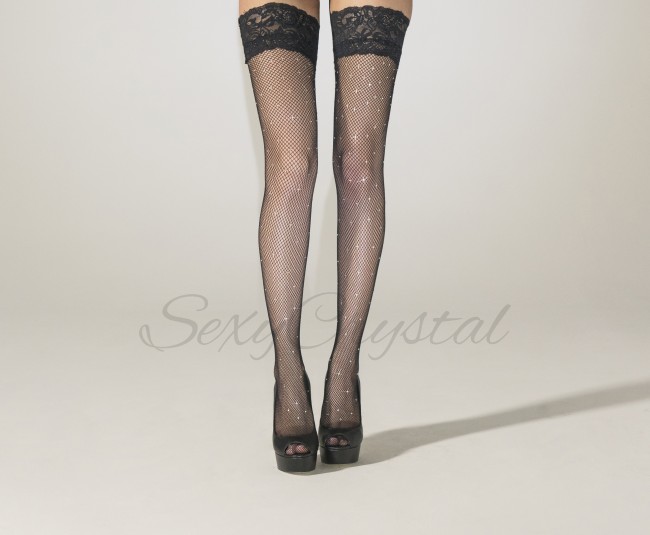 Чулки со стразами в мелкую сетку Shine