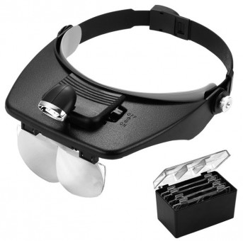 Лупа Kromatech налобная 1,2/1,8/2,5/3,5x, с подсветкой (2 LED) MG81001-A Лупа Kromatech налобная 1,2/1,8/2,5/3,5x, с подсветкой (2 LED) MG81001-A