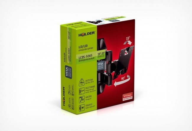 Кронштейн для телевизора Holder Lcds-5065 черный 19"-32" макс. 30кг настенный поворот и наклон Кронштейн для телевизора Holder Lcds-5065 черный 19"-32" макс. 30кг настенный поворот и наклон