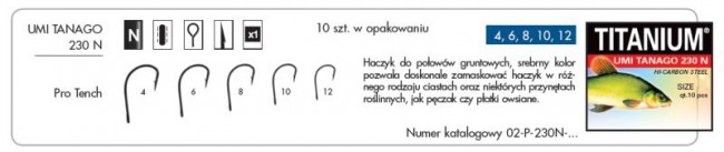 Крючки Robinson Titanium Umi Tanago-R №10 линь, цв. серебро (10шт/пак)(10пак/уп) (02-P-230N-10) Польша