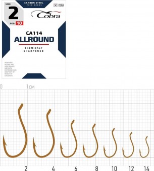 Крючки Cobra Allround сер. CA114 №10 (10 шт./пак.) (10 пак./уп.) (Korea) Крючки Cobra Allround сер. CA114 №10 (10 шт./пак.) (10 пак./уп.) (Korea)