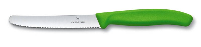 Нож для томатов и сосисок Victorinox SwissClassic, лезвие 11 см с серейторной заточкой, зелёный Нож для томатов и сосисок Victorinox SwissClassic, лезвие 11 см с серейторной заточкой, зелёный