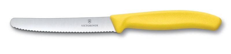 Нож для томатов и сосисок Victorinox SwissClassic, лезвие 11 см с серейторной заточкой, жёлтый Нож для томатов и сосисок Victorinox SwissClassic, лезвие 11 см с серейторной заточкой, жёлтый
