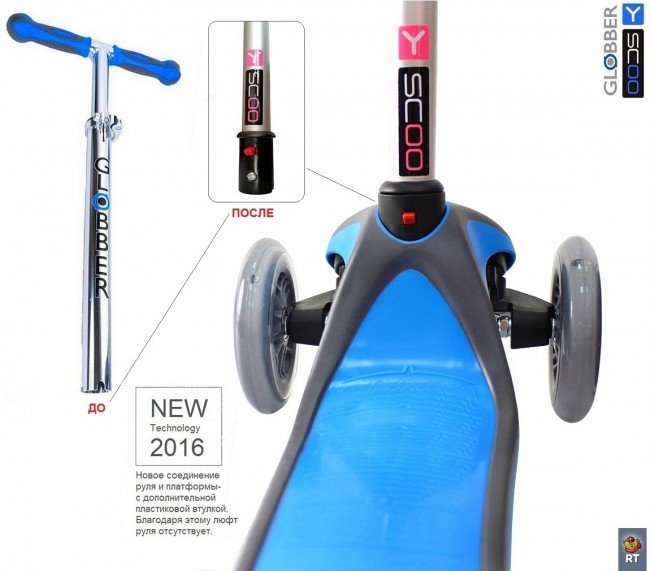 Самокат Y-Scoo RT Globber My Free Technology red с блокировкой колес