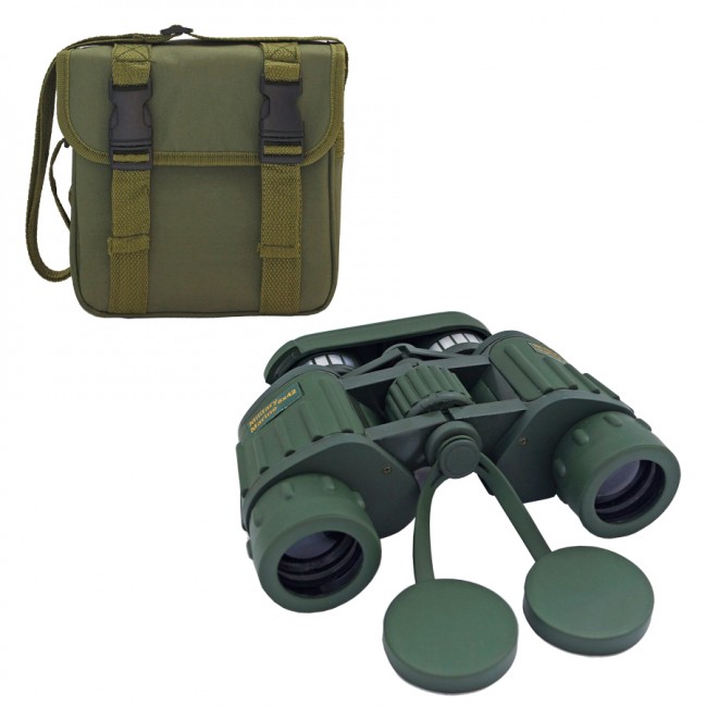 Бинокль Milatary Marine Seeker, 10*50, тип призмы Porro, со шнурком и салфеткой, в чехле, цв. зеленый
