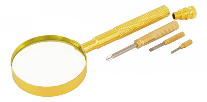Лупа на ручке 2x, металл, с набором отверток (14-65 599909) Лупа на ручке 2x, металл, с набором отверток (14-65 599909)