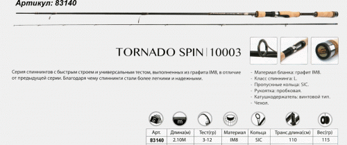 Спиннинговое удилище Caiman Tornado Spin IM8 SIC 2,1м. 3-12г - , вес 115г Спиннинговое удилище Caiman Tornado Spin IM8 SIC 2,1м. 3-12г - , вес 115г
