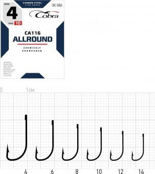 Крючки Cobra Allround сер. CA116 №12 (10шт./пак.) (10 пак./уп.) (Korea) Крючки Cobra Allround сер. CA116 №12 (10шт./пак.) (10 пак./уп.) (Korea)