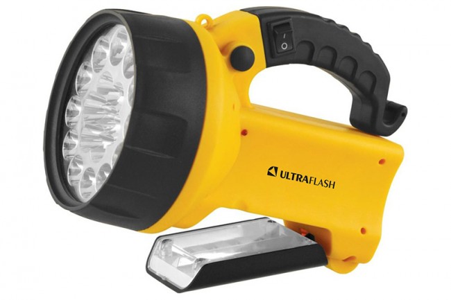 Фонарь Ultraflash UF 3712 LED аккумуляторный (220В/12В, желтый, 19 LED, 4В 2Ач, пласт, коробка)