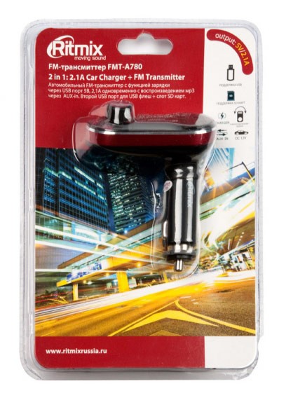 Автомобильный FM-модулятор Ritmix FMT-A780 черный SD USB