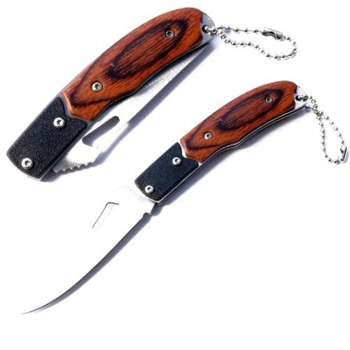 Нож раскладной, рукоятка дерево- 8 см, длина 15 см, неж. сталь, на цепочке (KA-229)