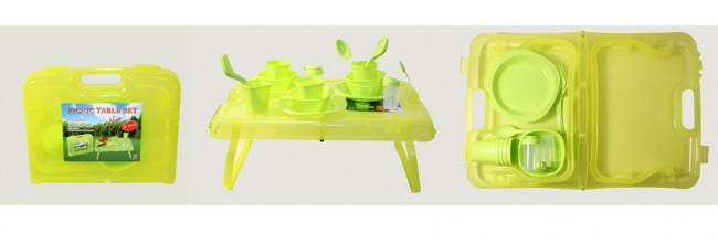 Набор пластиковой посуды для пикника на 4 персоны в кейсе-трансформере   (поднос)   (107-27) (8)