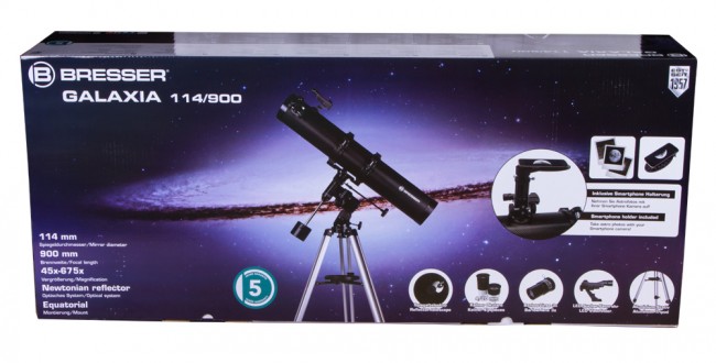 Телескоп Bresser Galaxia 114/900 EQ, с адаптером для смартфона