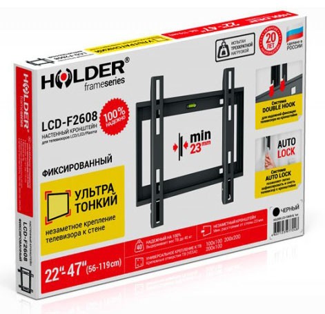 Кронштейн для телевизора Holder LCD-F2608 черный 22"-47" макс. 40кг настенный фиксированный Кронштейн для телевизора Holder LCD-F2608 черный 22"-47" макс. 40кг настенный фиксированный