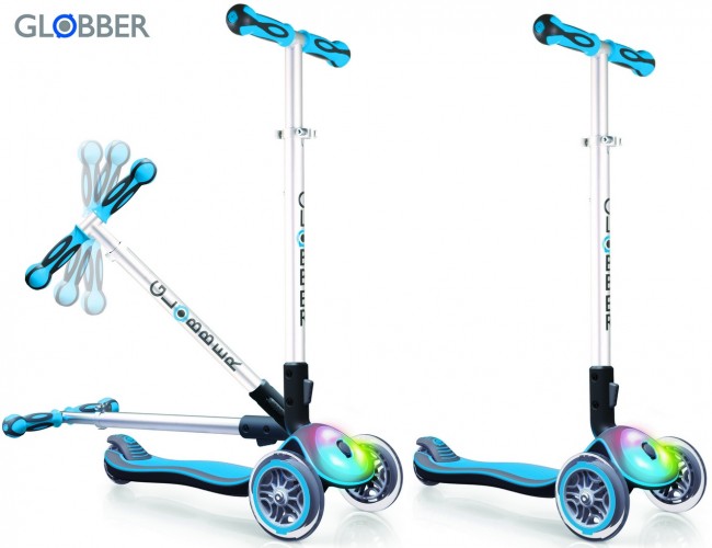 448-101 Самокат Globber Elite F My Free Fold up со светящейся платформой SKY Blue