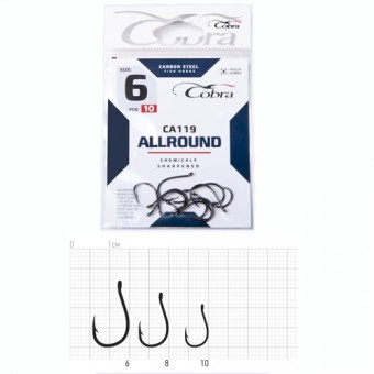 Крючки Cobra Allround сер. CA119 №8 (10 шт./пак.) (10 пак./уп.) (Korea) Крючки Cobra Allround сер. CA119 №8 (10 шт./пак.) (10 пак./уп.) (Korea)