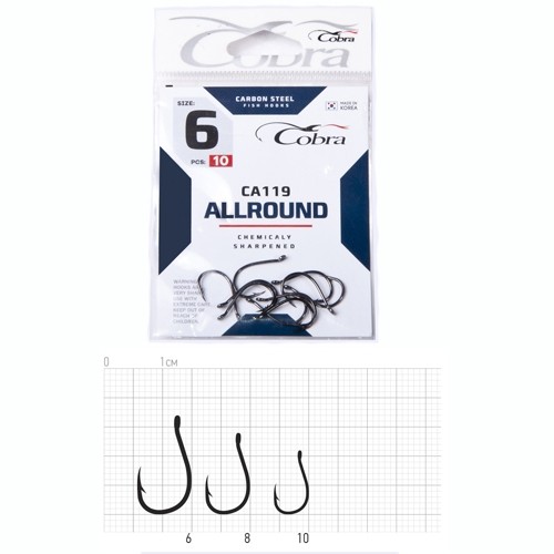Крючки Cobra Allround сер. CA119 №8 (10 шт./пак.) (10 пак./уп.) (Korea)
